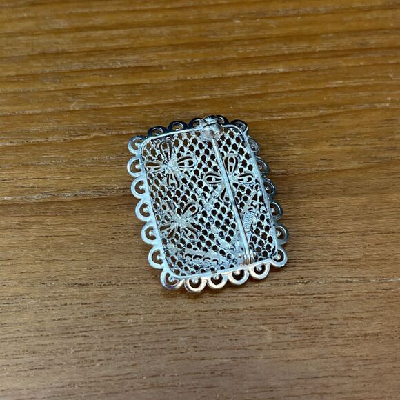 Vintage German Sterling Silver Antique Filigree Flower Brooch Pin - - Picture 2 of 6